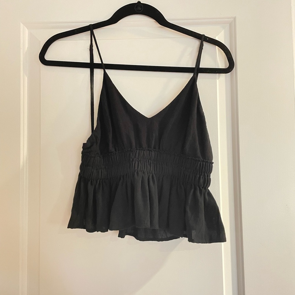 Black ruffled crop top